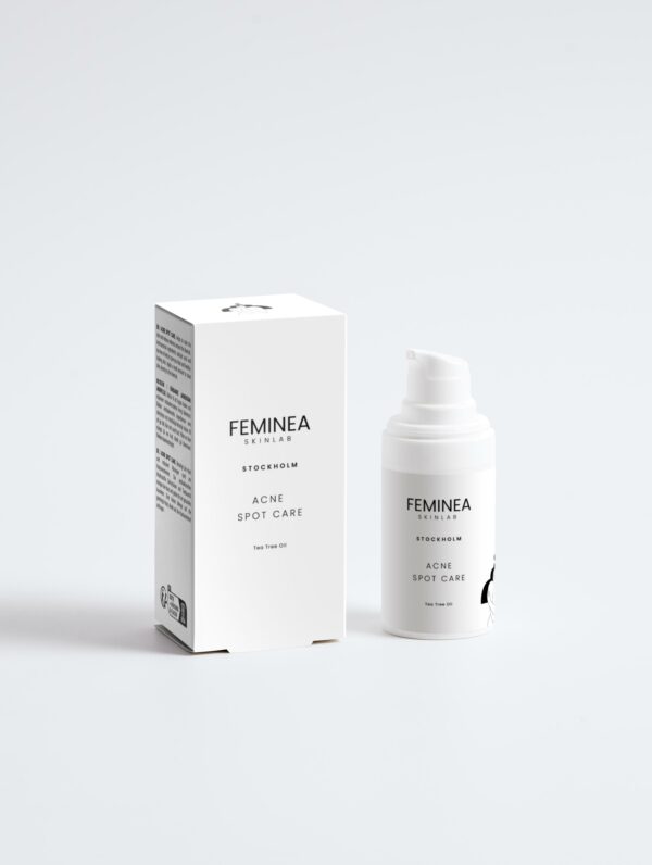 Feminea Acne Spot Care Serum, Bottle, Box